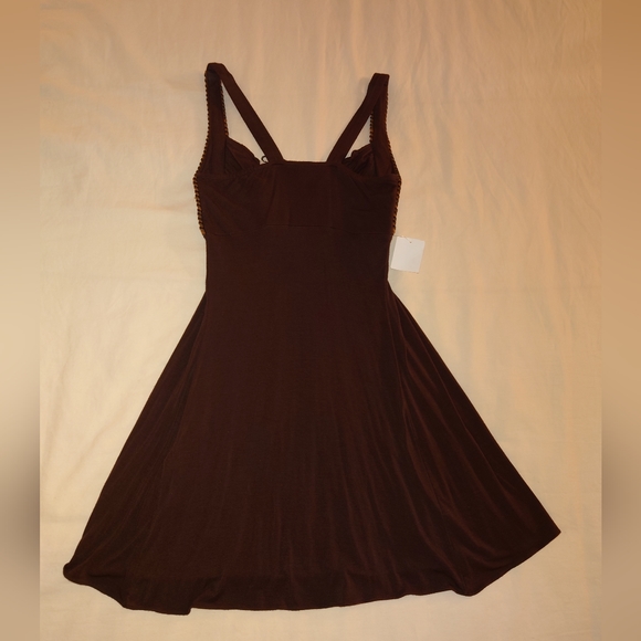 NWT Brown SKY Brand Leather Bustier Corset Mini Dress Tunic XS / 2 Fit & Flare - Picture 14 of 14